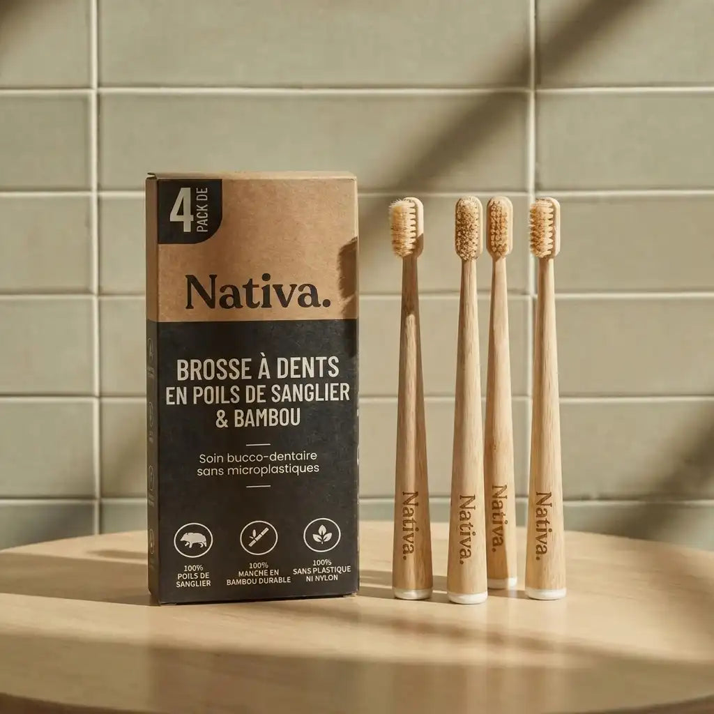 Brosse à dents en poils de sanglier ou crin de cheval (lot de 4)
